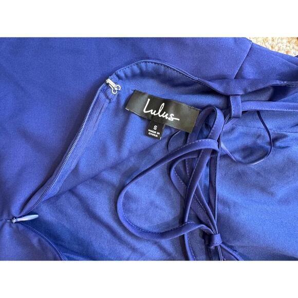 NWT - LULU's Scalloped Hem mini dress, size Small.  Royal blue; Strappy back - Picture 5 of 9
